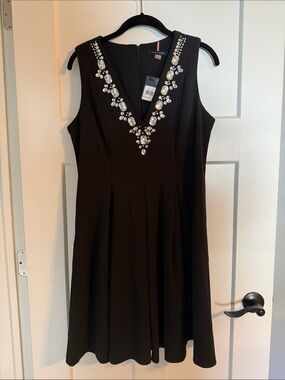 Tommy Hilfiger Black Sleeveless V-Neck Dress with Jewel Accents